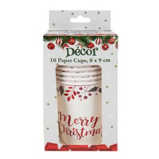 Christmas Paper Cups, 10 Piece - Size 8 x 9cm